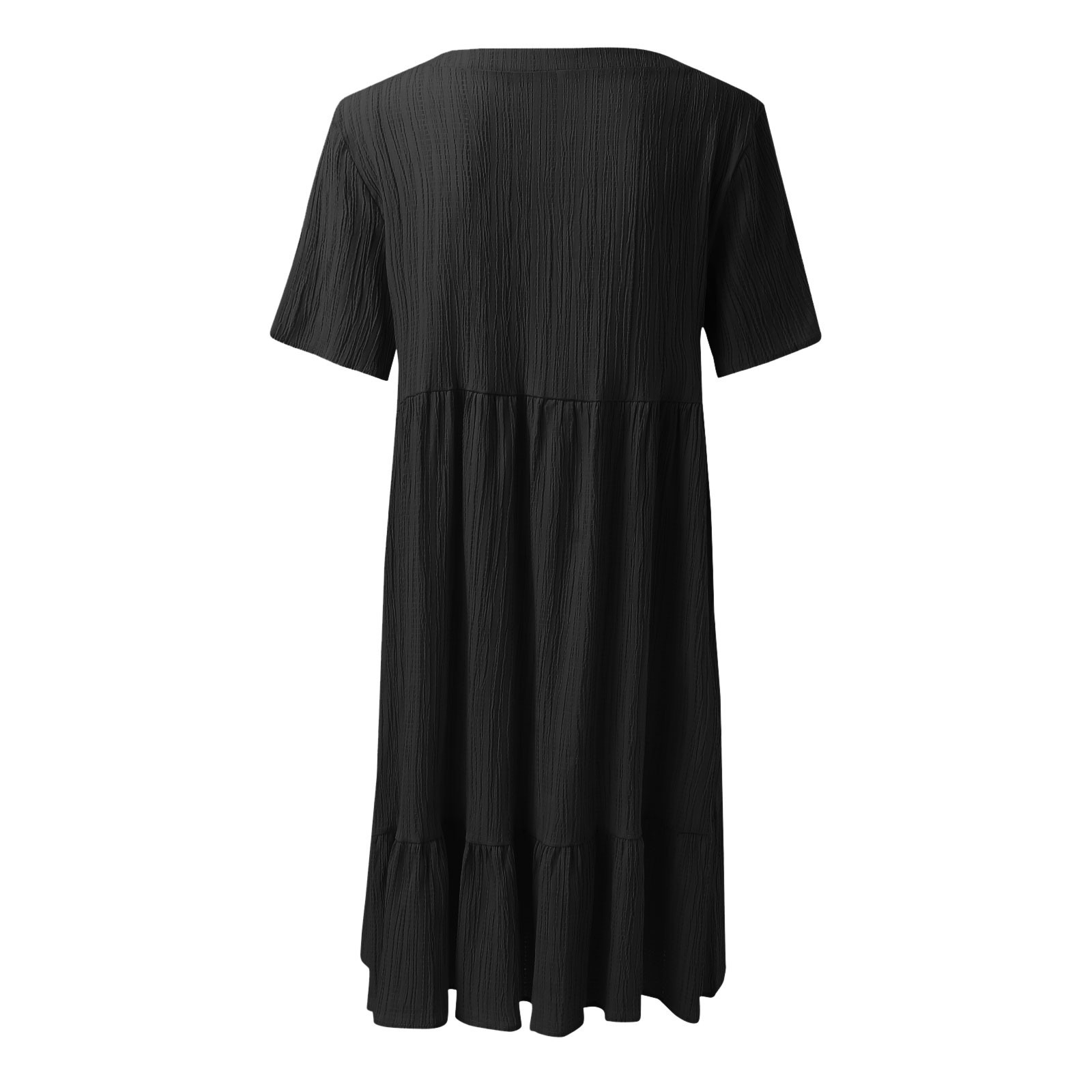 thumbnail image 5 of Vestido camisero informal de mujer de color liso con cuello en V y manga corta - Material de poliéster, estilo sexy y moderno, tallas S-XXXL para citas/ocio, 5 of 7